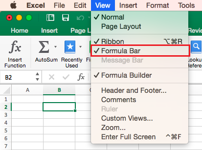 Show formula bar in excel mac